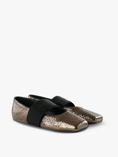 Givenchy Sliced Square Ballerinas In Textured Leather In Gold