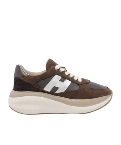 Hogan Maxi Active Lace Up Leather Sneakers In Brown