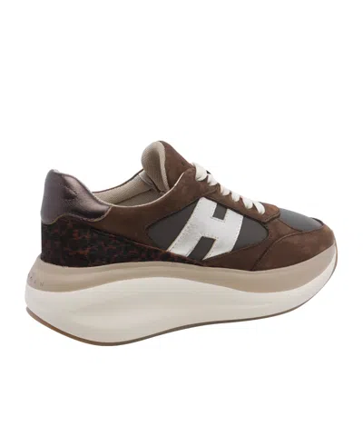 Hogan Maxi Active Lace Up Leather Sneakers In Brown