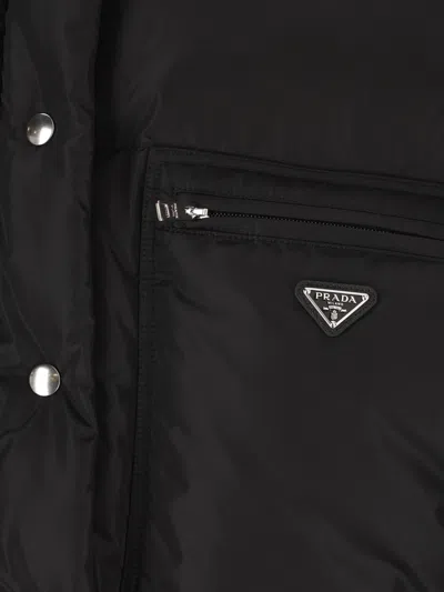 Prada Re-nylon Cropped Down Jacket In Black
