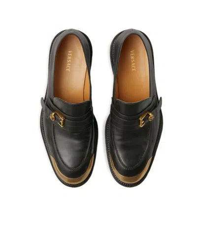Versace Primo Leather Loafers In Black