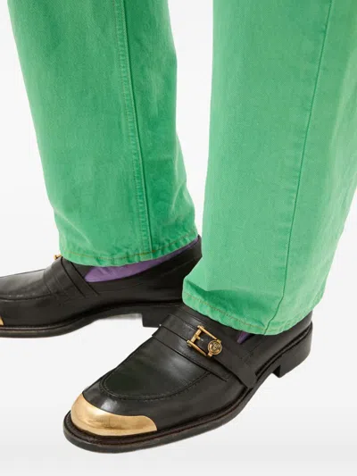 Versace Primo Leather Loafers In Black