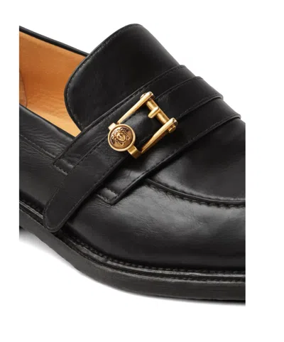 Versace Primo Leather Loafers In Black
