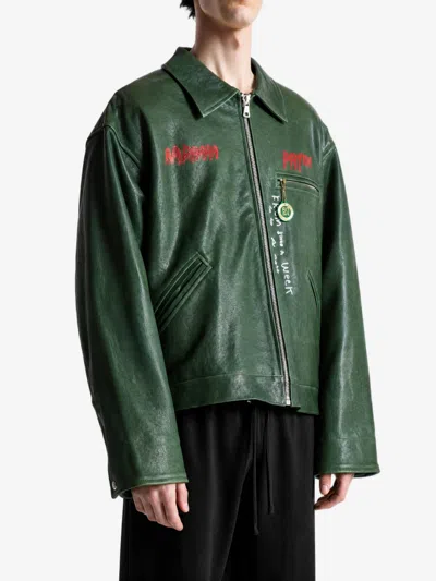 Paly Hollywood Oversized Drop-shoulder Leather Work Jacket In Green