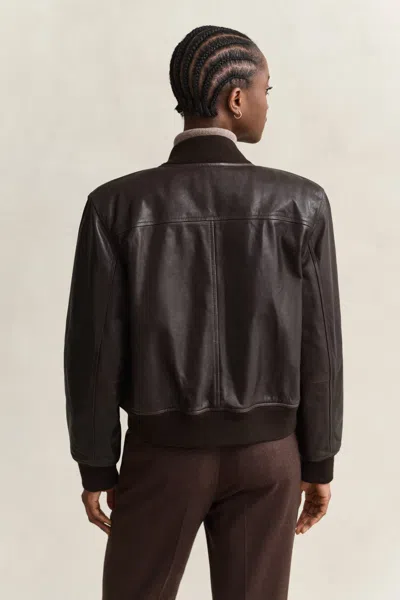 Gant Leather Bomber Jacket In Brown