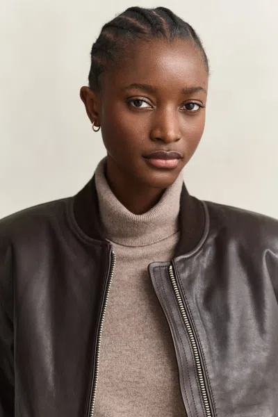 Gant Leather Bomber Jacket In Brown