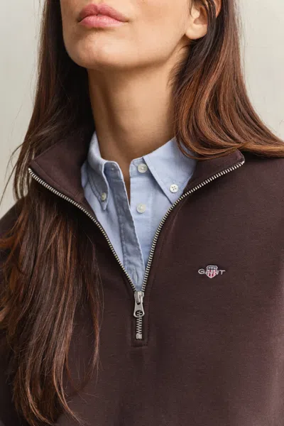 Gant Shield Half Zip Sweatshirt In Brown
