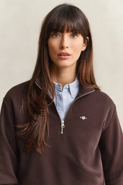 Gant Shield Half Zip Sweatshirt In Brown