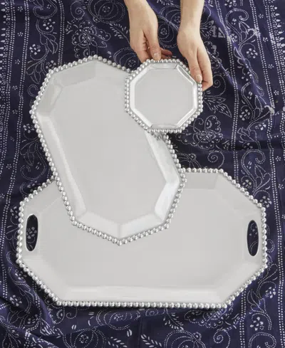 Mariposa Pearled-border 9.5" Small Rectangular Octagonal Tray In Silver