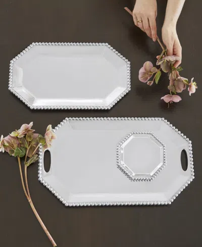 Mariposa Pearled-border 9.5" Small Rectangular Octagonal Tray In Silver