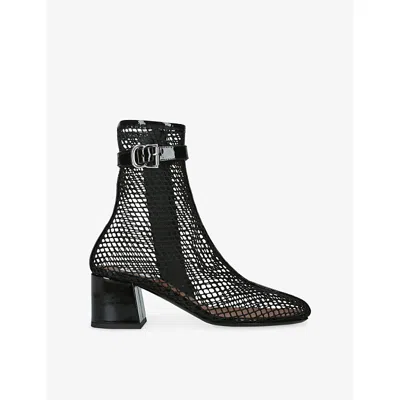Alaïa Fishnet Patent Leather-trimmed Ankle Boots In Black