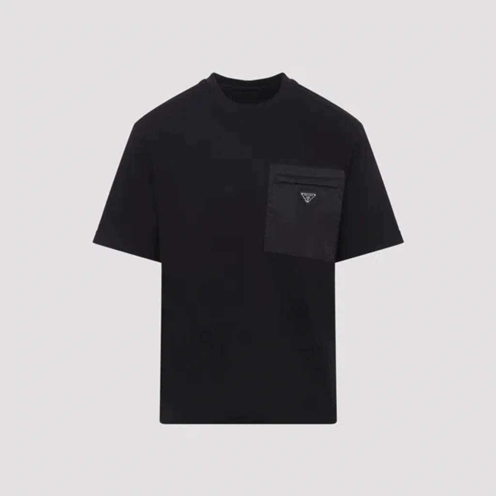 Prada Mens Black Re-nylon Logo-plaque Cotton-jersey T-shirt Xxl