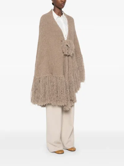 Chiara Is Fringed-hem Cape In Brown