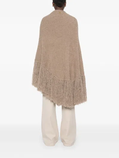 Chiara Is Fringed-hem Cape In Brown