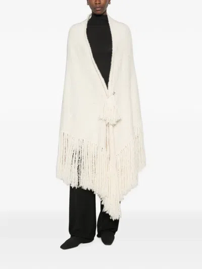 Chiara Is Fringe-trim Cape In White