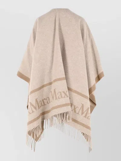 Max Mara Hilde Jacquard Wool Poncho Open Front In Neutral