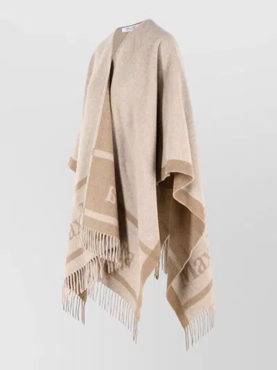 Max Mara Hilde Jacquard Wool Poncho Open Front In Neutral