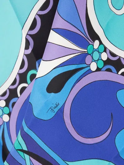 Pucci Silk Top Abstract Pattern Chain Strap Halterneck In Blue