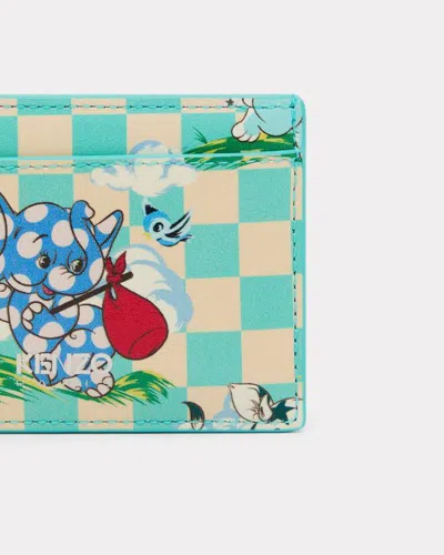 Kenzo Leather Cardholder In Blue