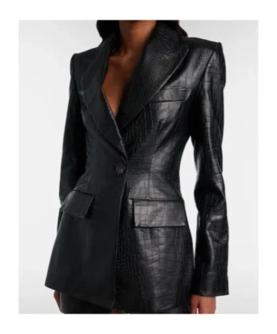 Alex Perry Croc-effect Leather Blazer In Black