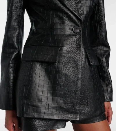 Alex Perry Croc-effect Leather Blazer In Black