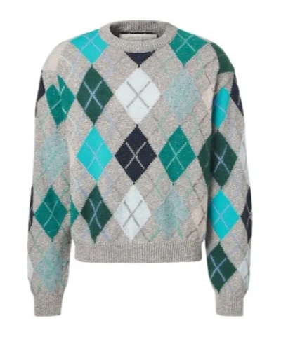 Erl Grey Multicolor Argyle Pattern Knit Sweater In Animal Print