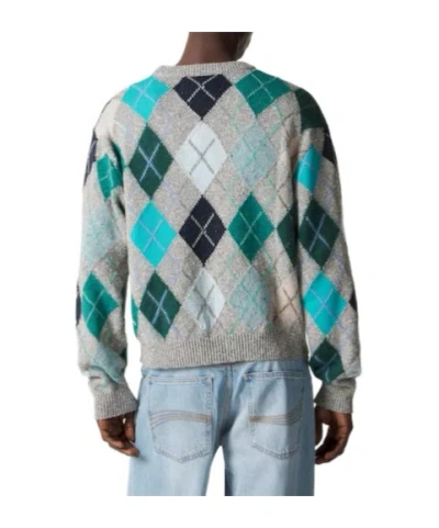 Erl Grey Multicolor Argyle Pattern Knit Sweater In Animal Print