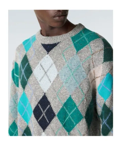 Erl Grey Multicolor Argyle Pattern Knit Sweater In Animal Print