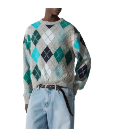 Erl Grey Multicolor Argyle Pattern Knit Sweater In Animal Print