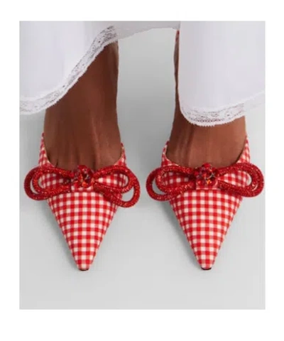 Machmach Double Bow Gingham Slingback Pumps In Red