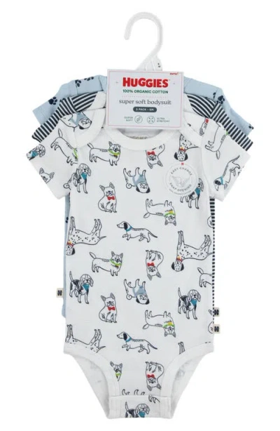 Huggies Assorted 3-pack Organic Cotton Bodysuits In Blue