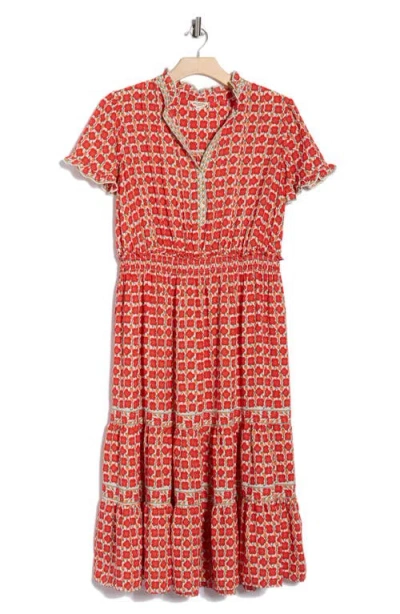 Max Studio Flutter Sleeve Tiered Maxi Dress In Multi