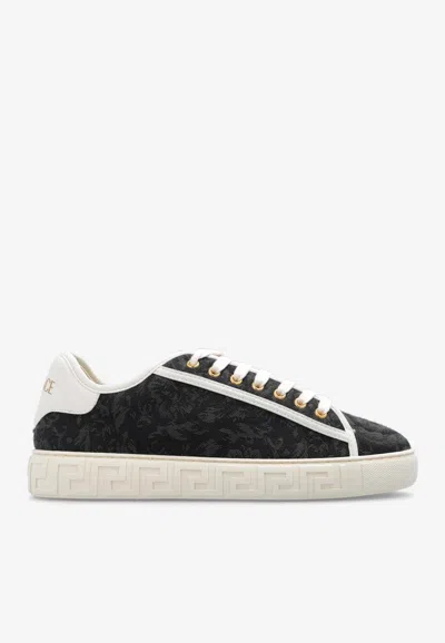 Versace Barocco Greca Low-top Sneakers In Black