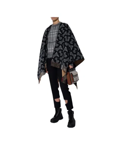 Burberry Monogram Pattern Cape In Black