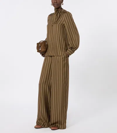 Max Mara Silk Stripe Blouse In Brown