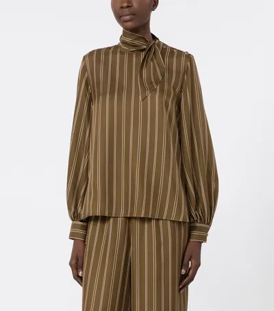 Max Mara Silk Stripe Blouse In Brown