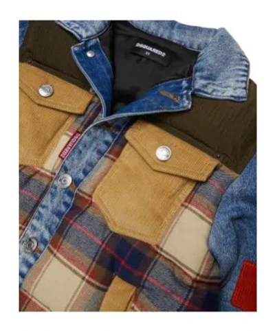 Dsquared2 Kids Patchwork Checked Denim Jacket In Multi