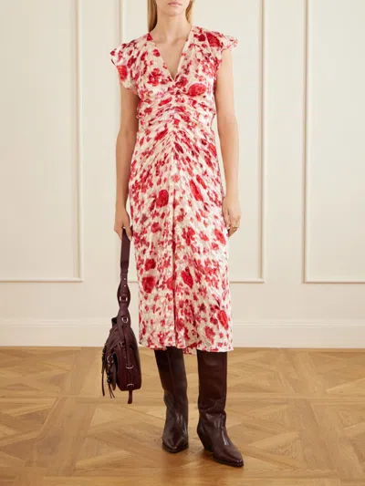Isabel Marant Lindsay Floral Ruched Jacquard Midi Dress In Multi
