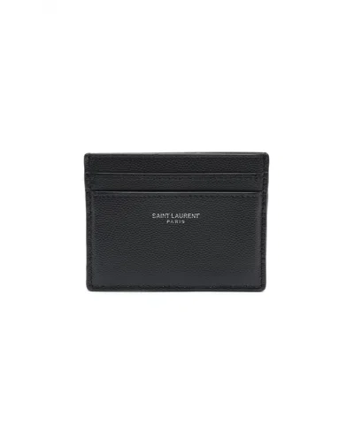 Saint Laurent Paris Pebbled-leather Card Holder In Black