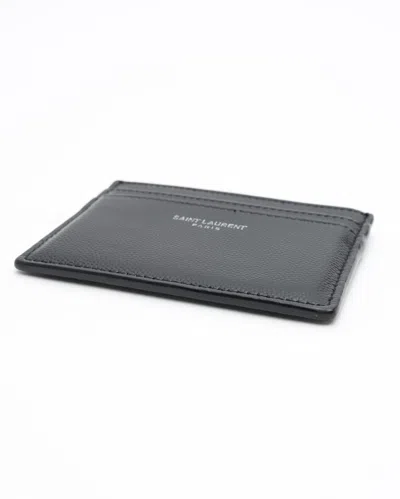 Saint Laurent Paris Pebbled-leather Card Holder In Black