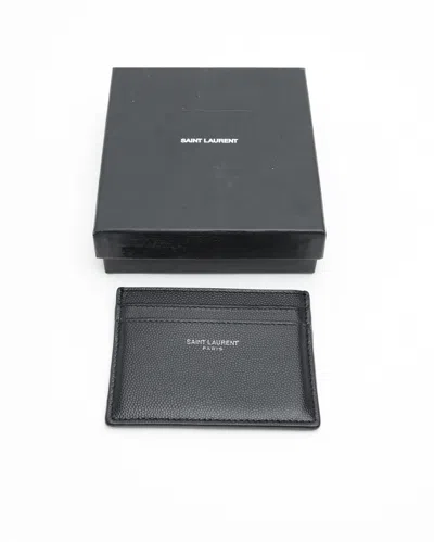 Saint Laurent Paris Pebbled-leather Card Holder In Black
