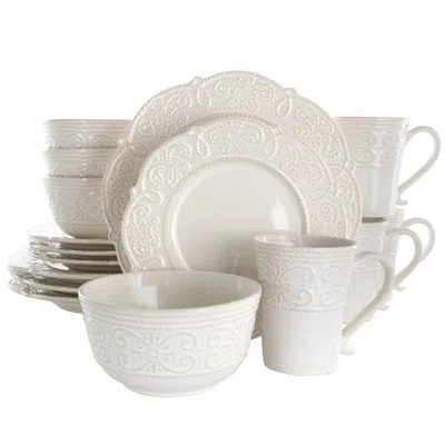 Elama Luna 16 Piece Embossed Scalloped Stoneware Dinnerware Set In White In Neutral