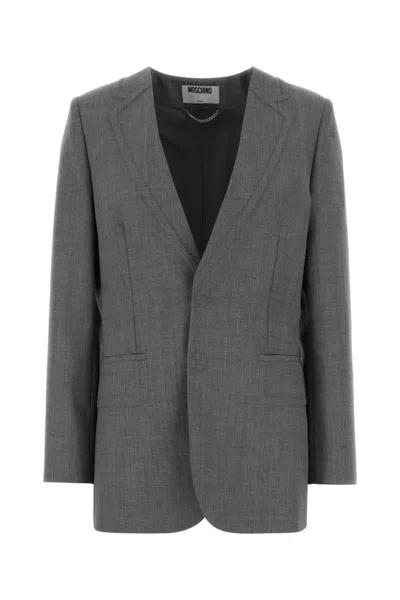 Moschino Grey Notched Lapel Jacket In Gray