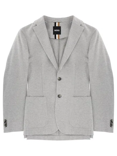 Hugo Boss Tailored Jacket Notch Lapel Front Pockets In Gray