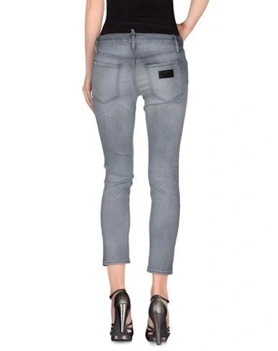 Shop Dsquared2 Woman Jeans Grey Size 8 Cotton, Elastomultiester, Elastane, Cow Leather, Polyester
