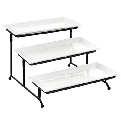 Elama 3-tier Rectangular Plate Porcelain Serveware Set In White