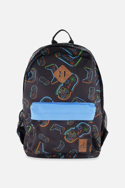 Deux Par Deux Kids Backpack Black Printed Controller In Blue