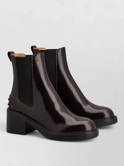 Tod's Leather Chelsea Boots Chunky Heel Pull Tab In Multi
