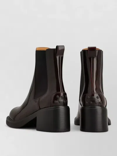 Tod's Leather Chelsea Boots Chunky Heel Pull Tab In Multi