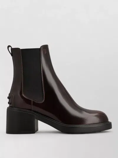 Tod's Leather Chelsea Boots Chunky Heel Pull Tab In Multi